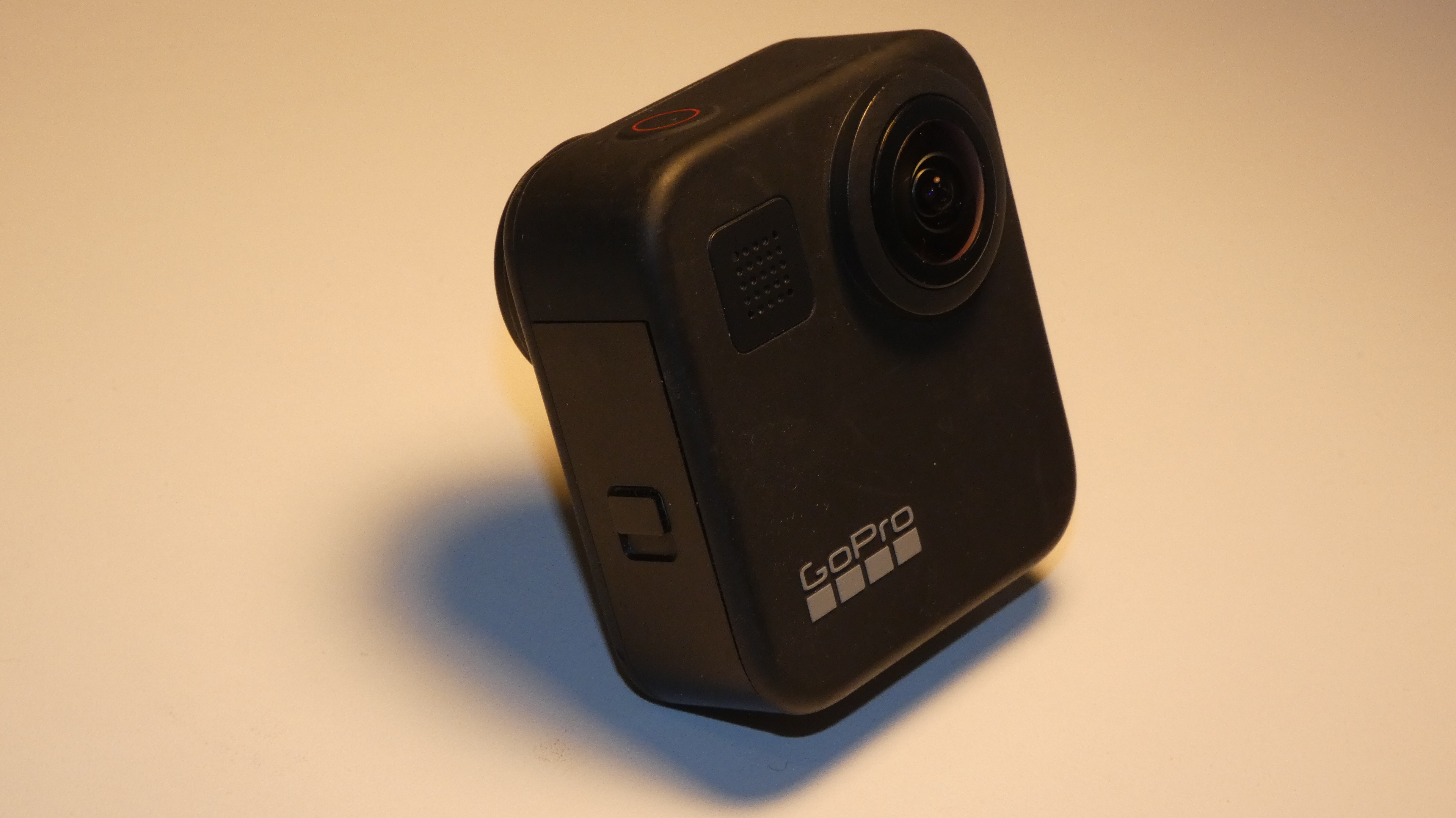 Original black GoPro MAX viewed from the front, showing the fisheye lens, top shutter button and GoPro logo