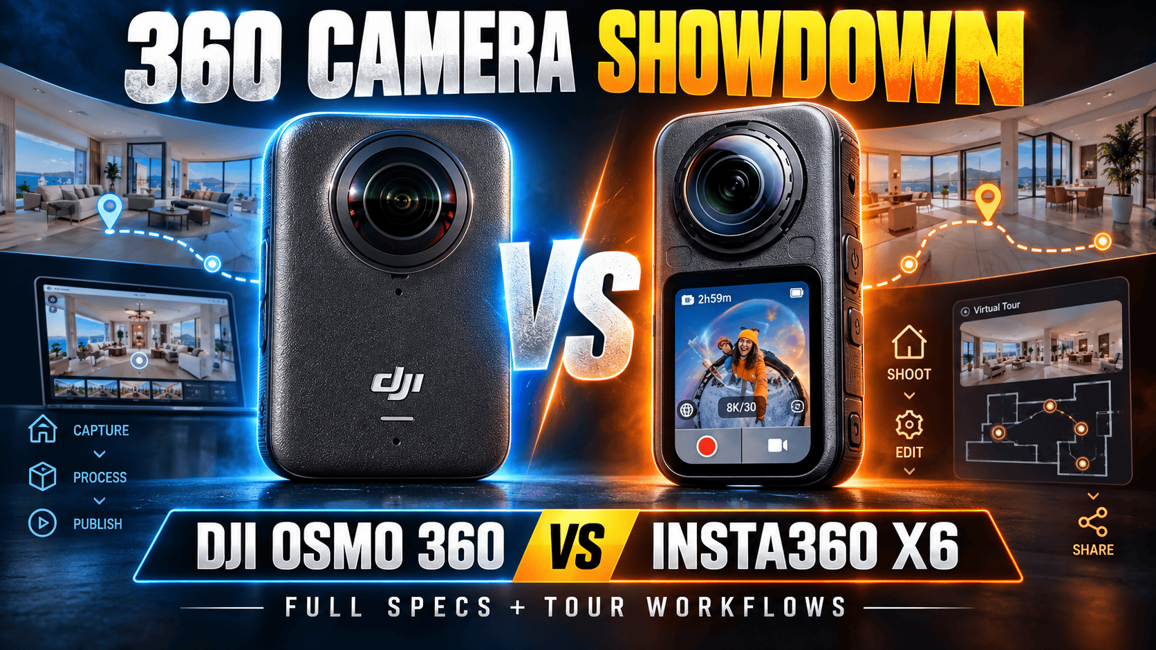 DJI Osmo 360 vs Insta360 X6: Full Specs and Tour Workflows