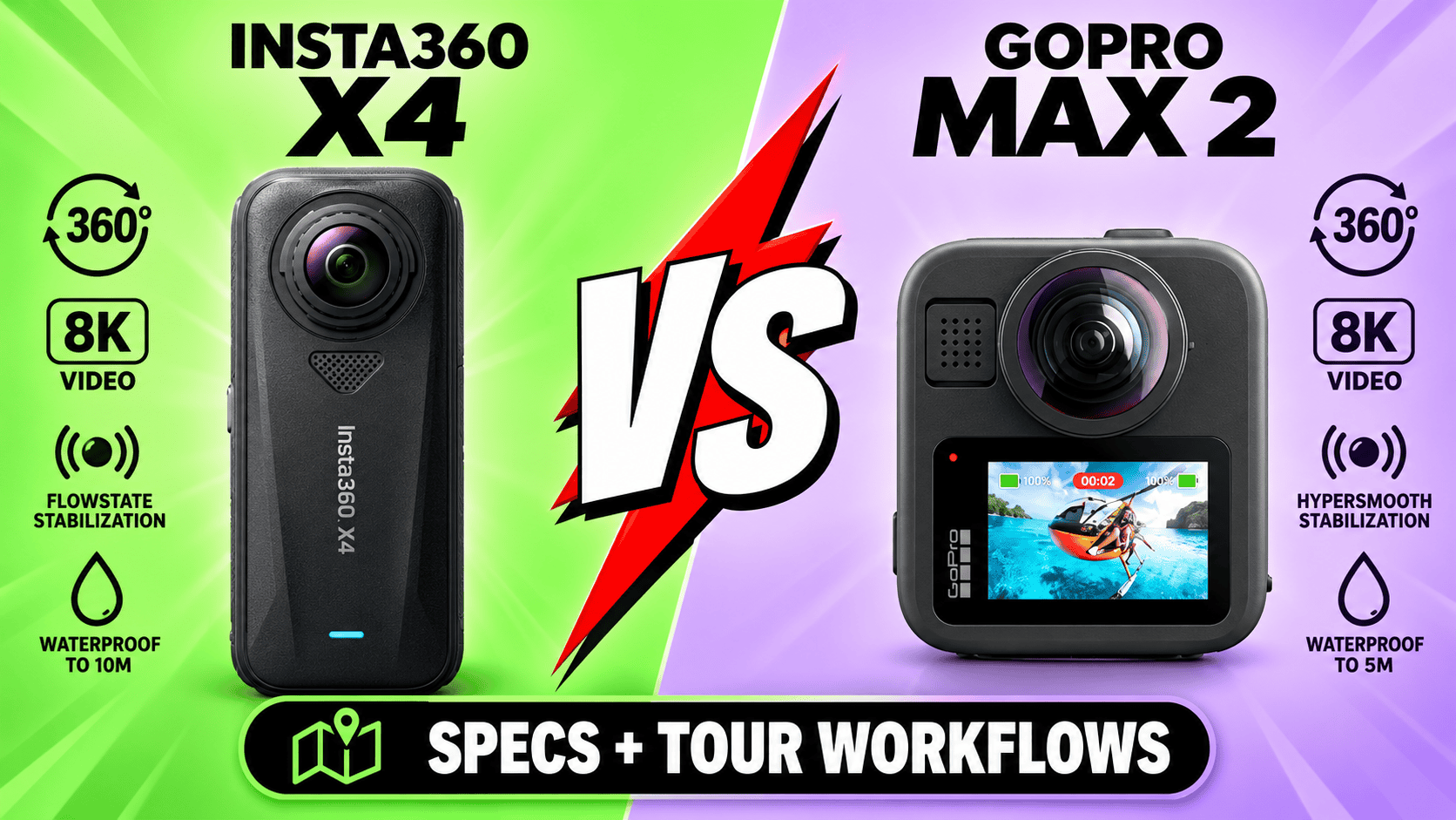 GoPro MAX2 vs Insta360 X4: Full Specs and Tour Workflows