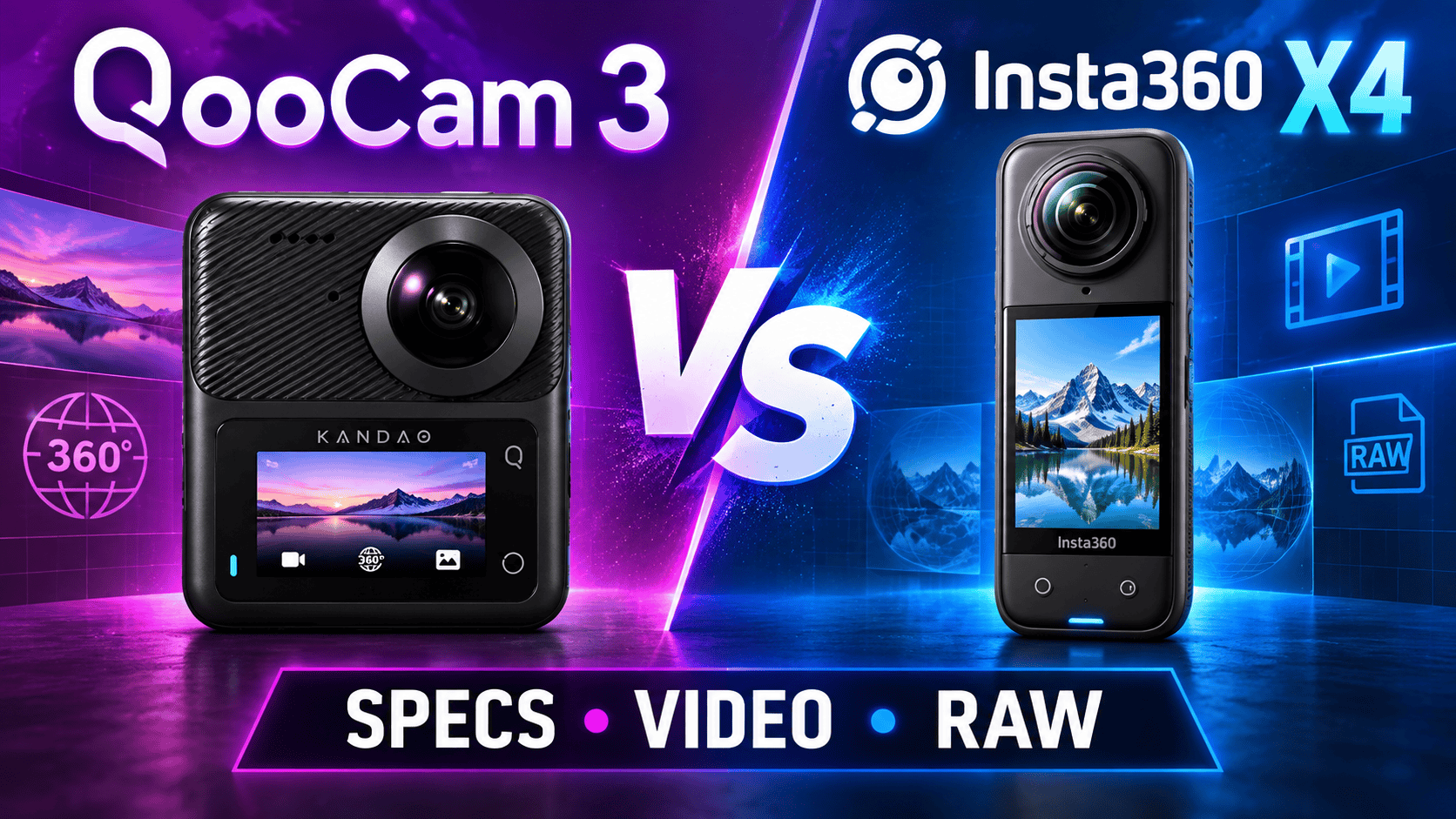 Insta360 X4 vs QooCam 3: Specs, Video and RAW Workflows