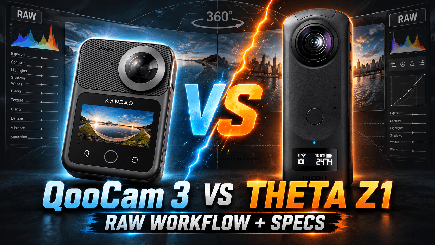 QooCam 3 vs Ricoh Theta Z1: RAW Workflow and Full Specs