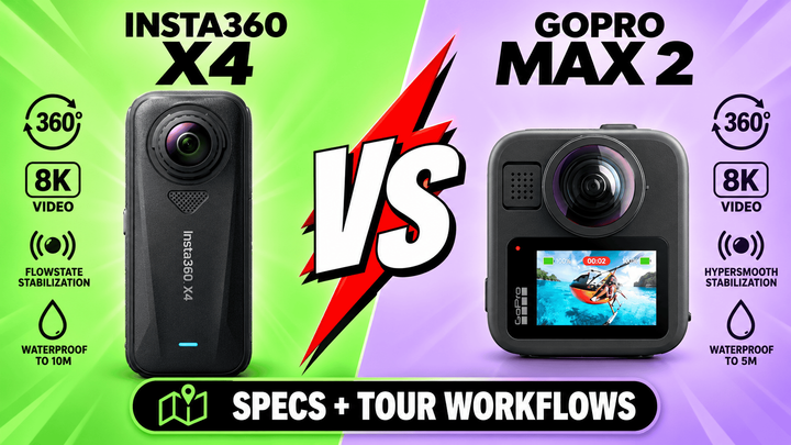 GoPro MAX2 vs Insta360 X4: Full Specs and Tour Workflows
