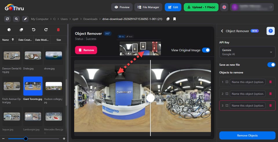 Remove Unwanted Objects from 360° Panoramas
